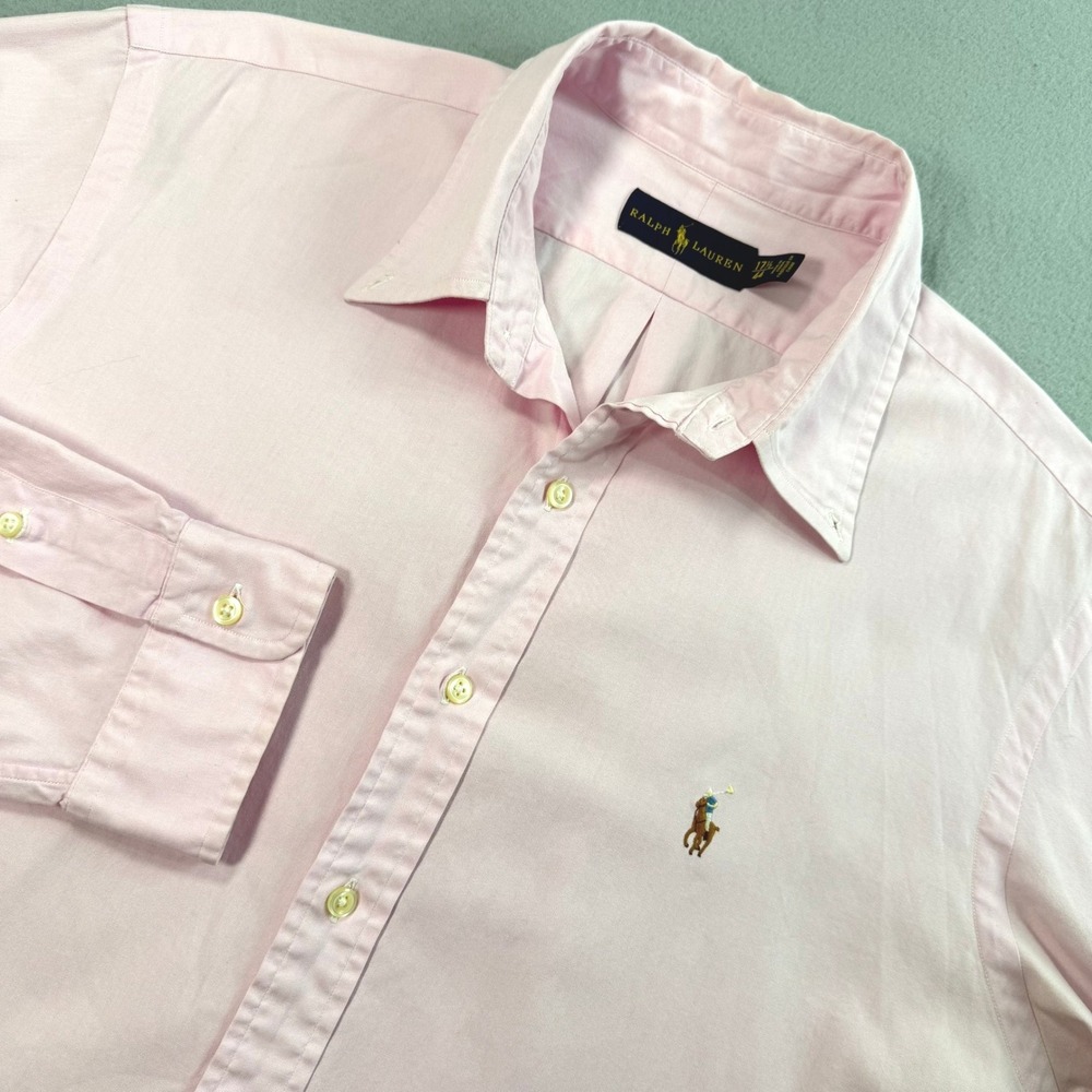 Ralph Lauren Mens Pink Oxford Button Down Sz 17.5 Flesh Pony Preppy Coastal